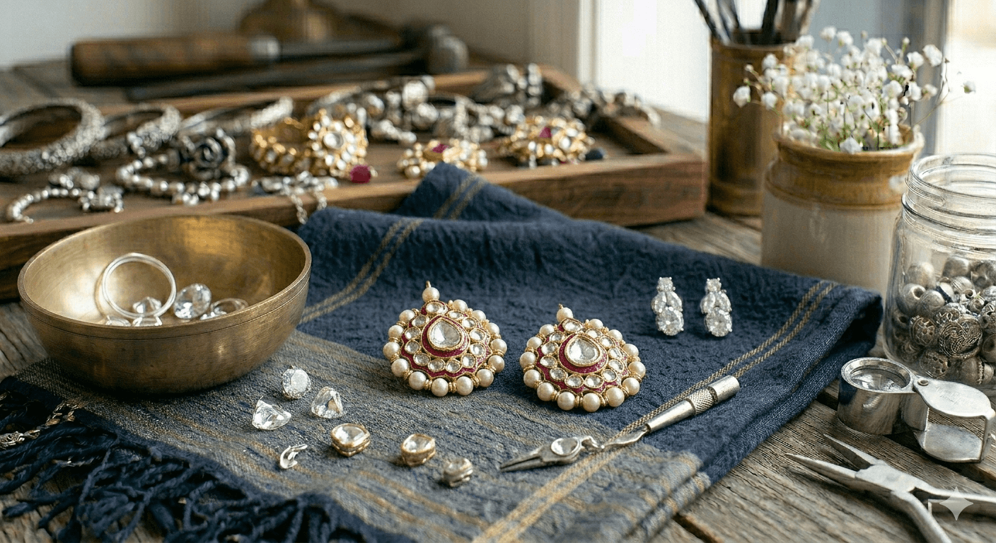 Kundan Style Silver Necklace